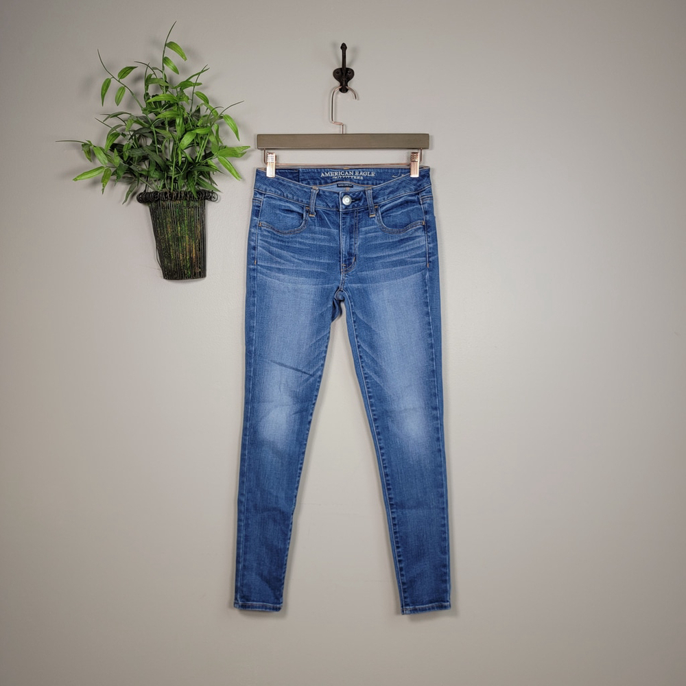 American Eagle Skinny Jeans Low Rise Medium Wash Super Stretch Jeggings AE 6